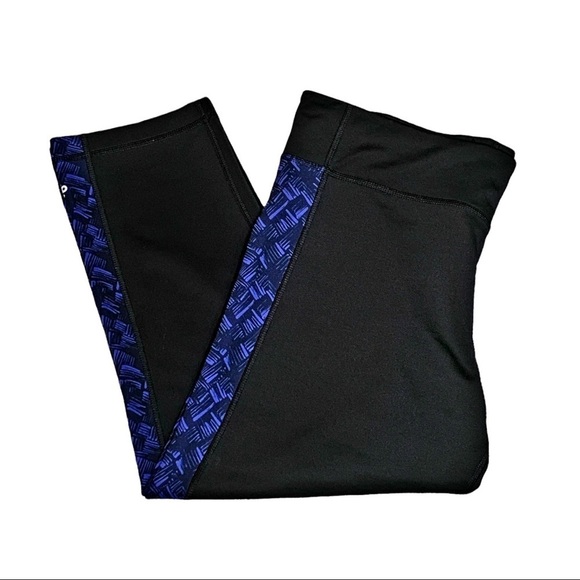 ADIDAS CLIMALITE Activewear capri leggings Workout Black Royal blue Drifit Large - Picture 3 of 8
